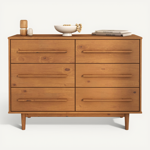 Commode Tecca L 111 Cm 6 Tiroirs En Bois Massif - Coloris Chêne