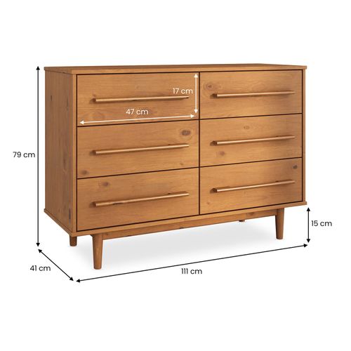 Commode Tecca L 111 Cm 6 Tiroirs En Bois Massif - Coloris Chêne