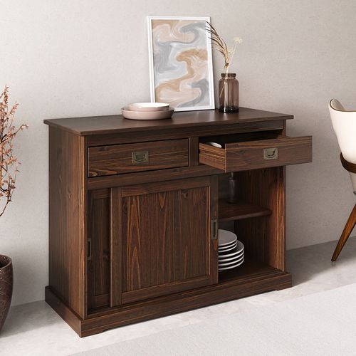 Buffet Savona En Pin Massif, 2 Tiroirs Et 2 Portes - Coloris Noyer
