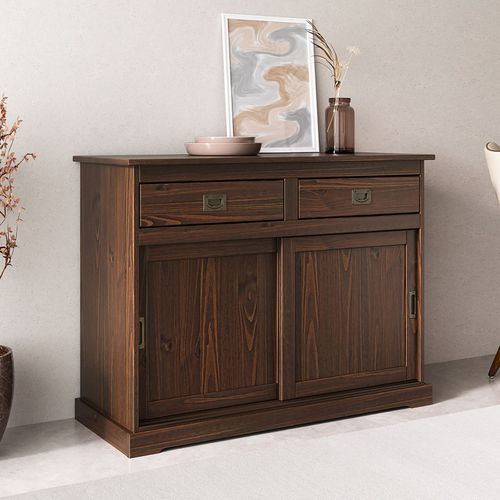 Buffet Savona En Pin Massif, 2 Tiroirs Et 2 Portes - Coloris Noyer