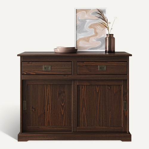 Buffet Savona En Pin Massif, 2 Tiroirs Et 2 Portes - Coloris Noyer