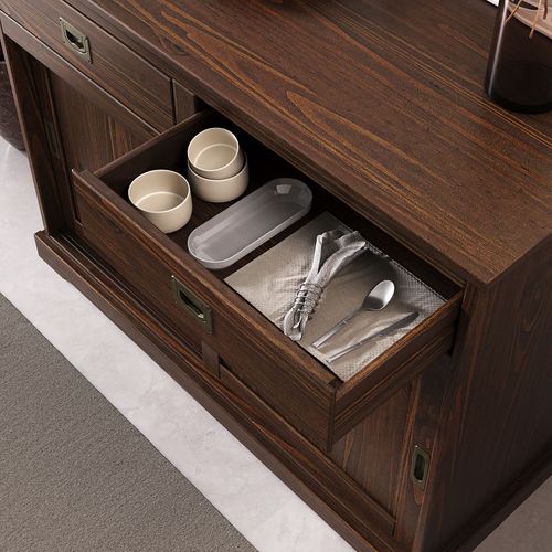 Buffet Savona En Pin Massif, 2 Tiroirs Et 2 Portes - Coloris Noyer