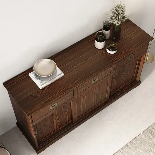Buffet Salle À Manger Savona L 160 Cm En Bois Massif - Coloris Noyer