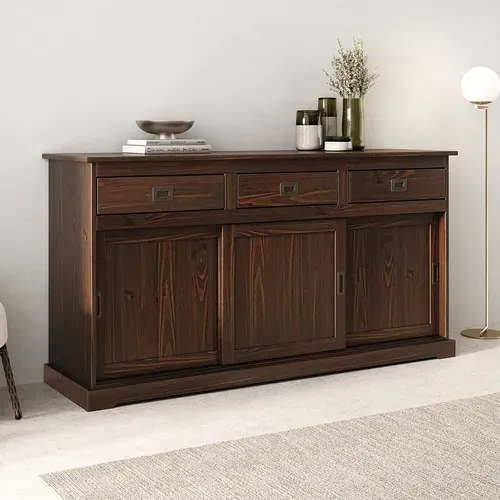 Buffet Salle À Manger Savona L 160 Cm En Bois Massif - Coloris Noyer