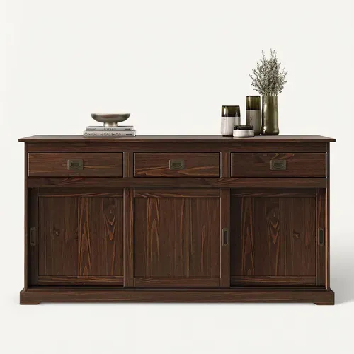 Buffet Salle À Manger Savona L 160 Cm En Bois Massif - Coloris Noyer