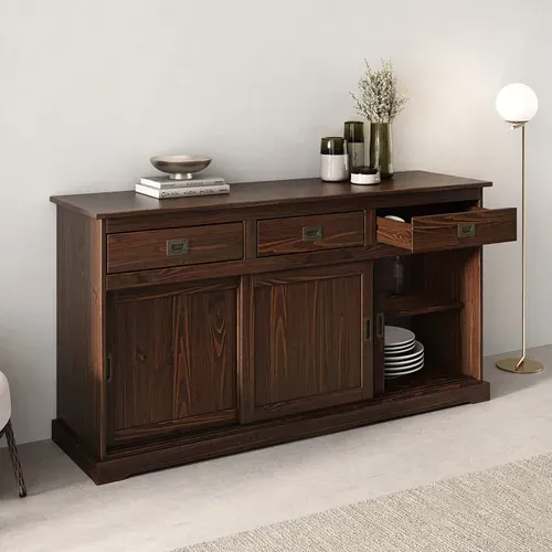 Buffet Salle À Manger Savona L 160 Cm En Bois Massif - Coloris Noyer
