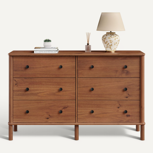 Commode Apoana L 132 Cm 6 Tiroirs En Bois Massif - Coloris Châtaignier