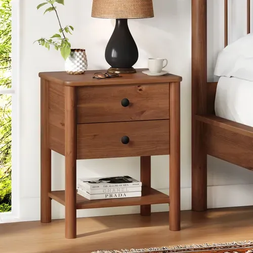 Table De Chevet Apoana H 54 Cm 2 Tiroirs En Bois - Coloris Châtaignier