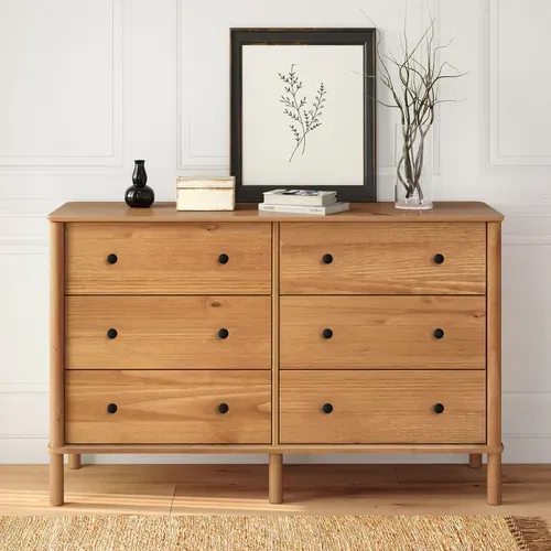 Commode Apoana L 132 Cm 6 Tiroirs En Bois Massif - Coloris Chêne