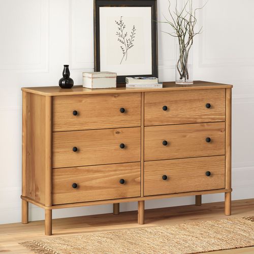 Commode Apoana L 132 Cm 6 Tiroirs En Bois Massif - Coloris Chêne