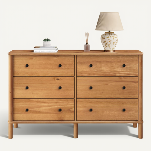 Commode Apoana L 132 Cm 6 Tiroirs En Bois Massif - Coloris Chêne