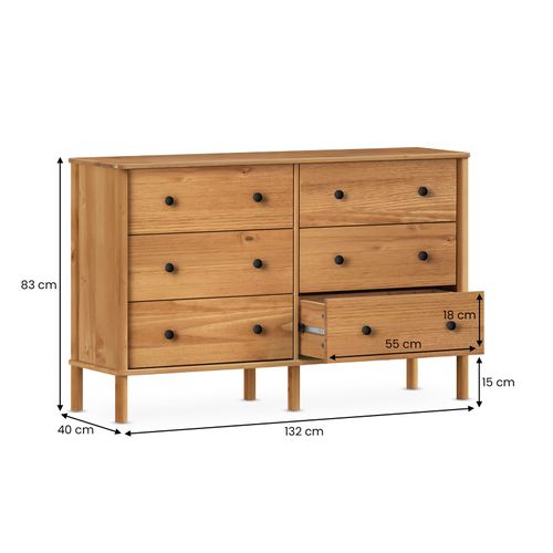 Commode Apoana L 132 Cm 6 Tiroirs En Bois Massif - Coloris Chêne