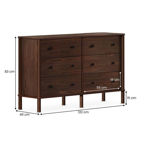 Commode Apoana L 132 Cm 6 Tiroirs En Bois Massif - Coloris Noyer