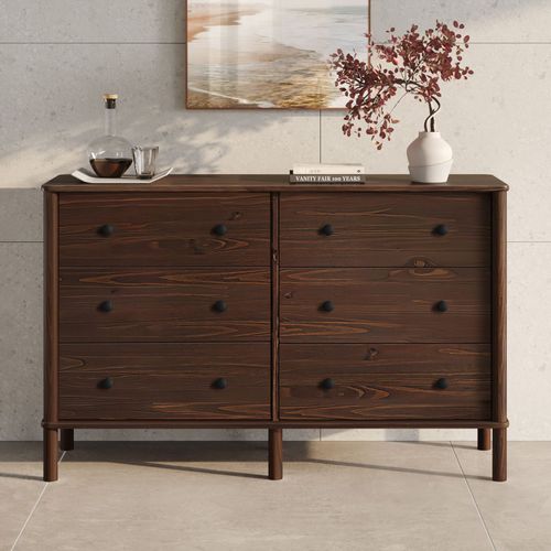 Commode Apoana L 132 Cm 6 Tiroirs En Bois Massif - Coloris Noyer