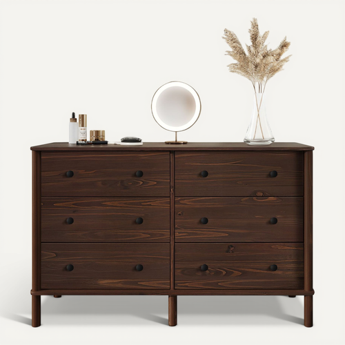 Commode Apoana L 132 Cm 6 Tiroirs En Bois Massif - Coloris Noyer