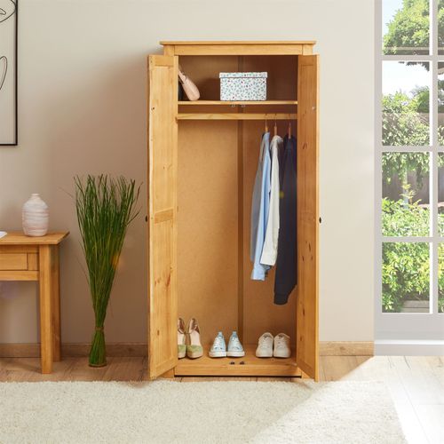 Armoire Cancun Avec 2 Portes, En Pin Massif Finition Teintée/cirée