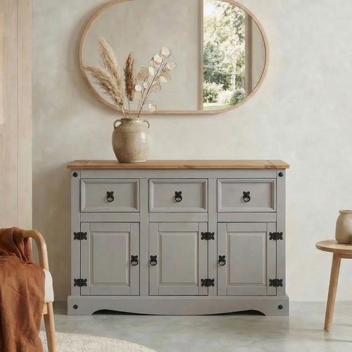 Buffet Salle À Manger Ramon L 125 Cm En Bois Massif - Gris