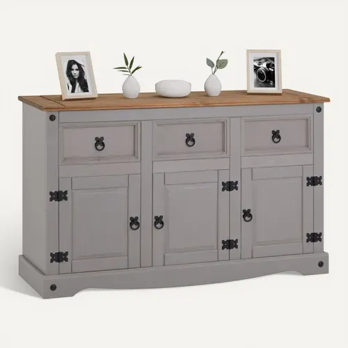 Buffet Salle À Manger Ramon L 125 Cm En Bois Massif - Gris