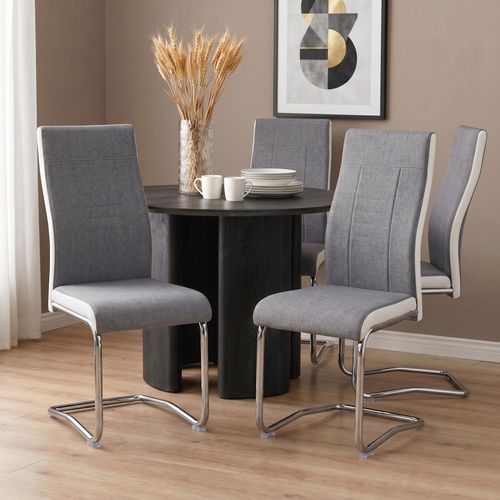 Lot De 4 Chaises Alba, En Tissu Gris Et Blanc