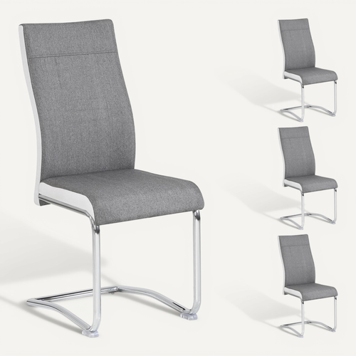 Lot De 4 Chaises Alba, En Tissu Gris Et Blanc