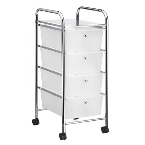 Caisson Sur Roulettes Sano, En Métal Chromé Avec 4 Tiroirs En Plastique Blanc