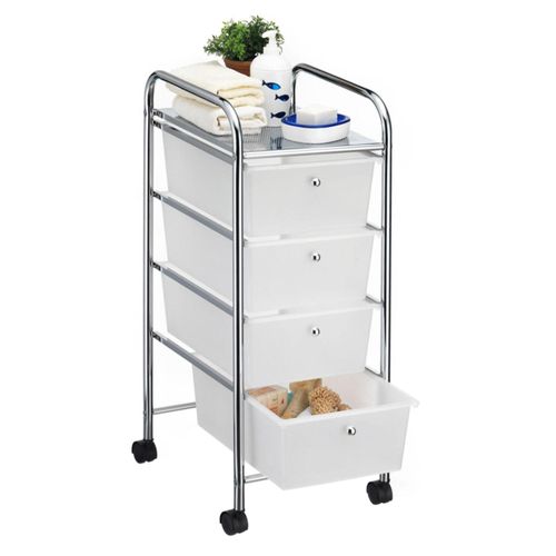 Caisson Sur Roulettes Sano, En Métal Chromé Avec 4 Tiroirs En Plastique Blanc