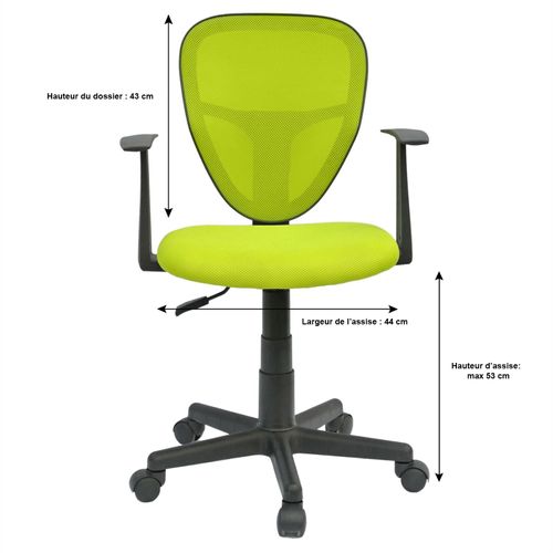 Chaise De Bureau Pour Enfant Studio Pivotant Et Ergonomique Avec Accoudoirs Hauteur Réglable, Vert