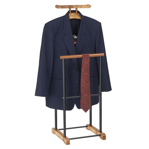 Valet Medina, Double Portant En Métal Noir Et Mdf Effet Vieux Bois