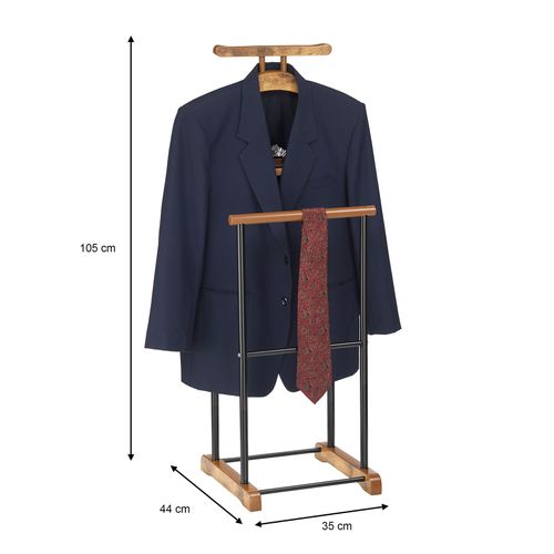 Valet Medina, Double Portant En Métal Noir Et Mdf Effet Vieux Bois