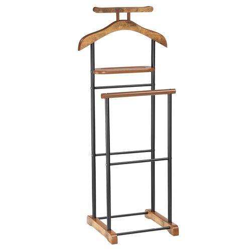 Valet Medina, Double Portant En Métal Noir Et Mdf Effet Vieux Bois