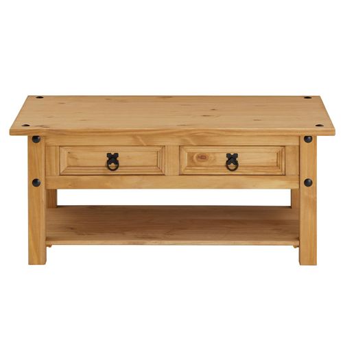 Table Basse En Pin Salsa Style Mexicain, Avec 2 Tiroirs