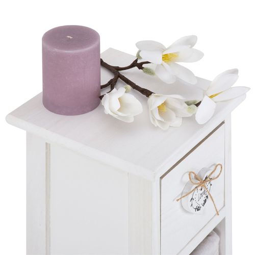 Chiffonnier Flower Avec 1 Tiroir Et 3 Paniers, En Bois De Paulownia Blanc