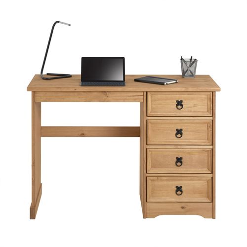 Bureau En Pin Salsa Avec 4 Tiroirs, Style Mexicain, Finition Teintée/cirée