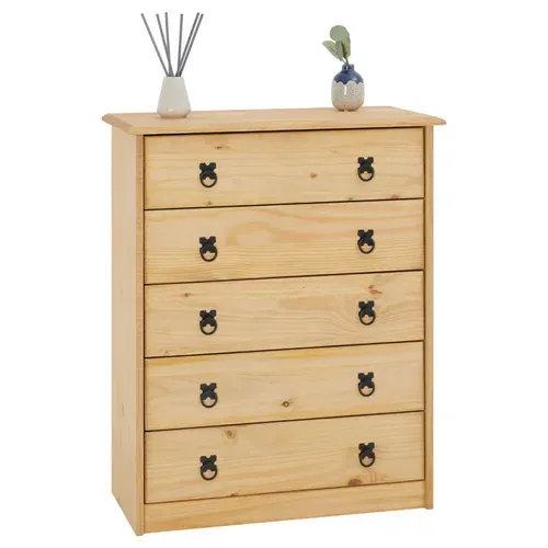 Commode En Pin Barrio, 5 Tiroirs En Pin Massif Finition Teintée/cirée