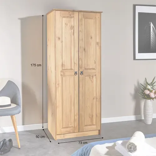 Armoire En Pin Barrio Style Mexicain, 2 Portes, Finition Teintée/cirée
