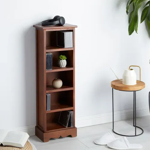Etagère Musica Pour Cd, En Bois De Paulownia Et Mdf Lasuré Brun Foncé