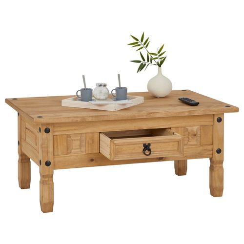 Table Basse En Pin Salsa Style Mexicain, Avec 1 Tiroir