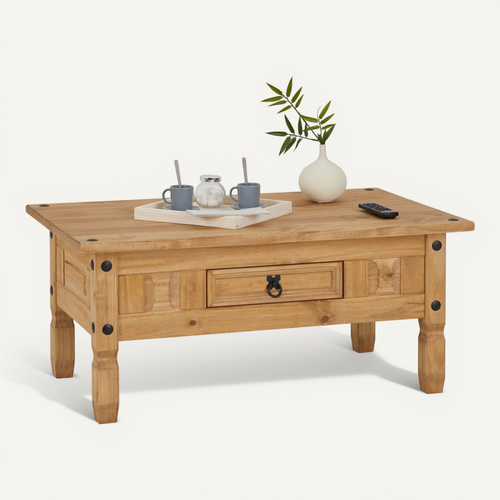 Table Basse En Pin Salsa Style Mexicain, Avec 1 Tiroir