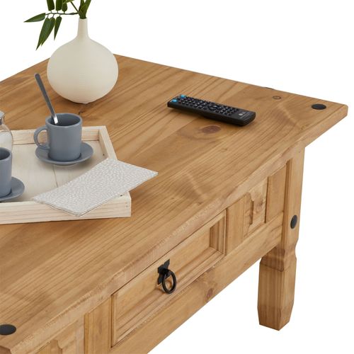 Table Basse En Pin Salsa Style Mexicain, Avec 1 Tiroir