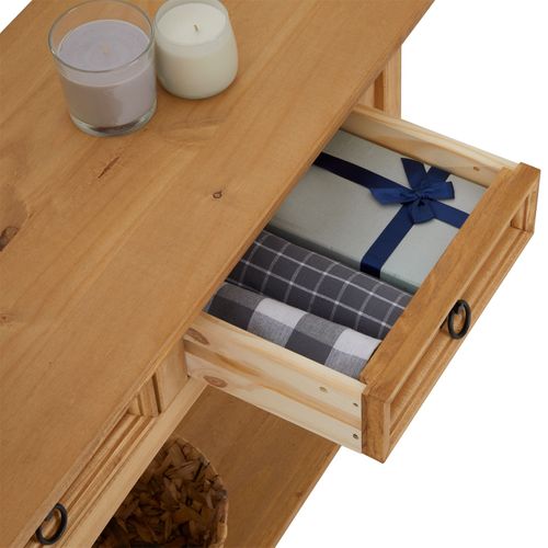 Table Console En Pin Salsa Style Mexicain, Avec 2 Tiroirs