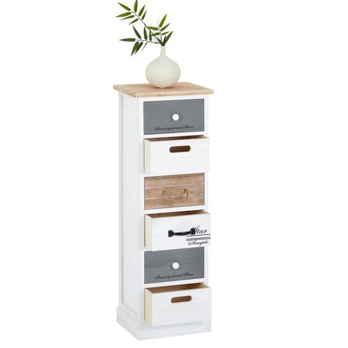 Chiffonnier Salva Avec 6 Tiroirs, En Bois Blanc Brun Et Gris