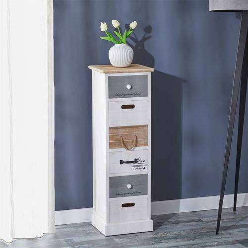 Chiffonnier Salva Avec 6 Tiroirs, En Bois Blanc Brun Et Gris
