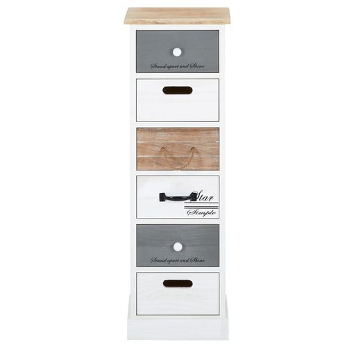 Chiffonnier Salva Avec 6 Tiroirs, En Bois Blanc Brun Et Gris