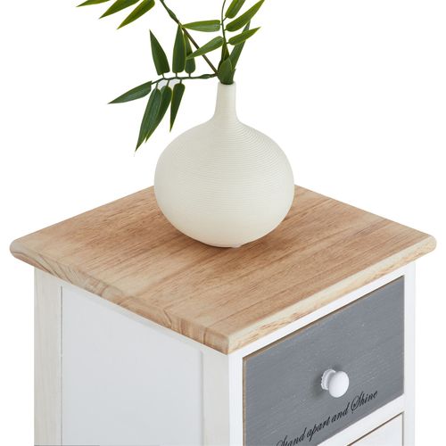 Chiffonnier Salva Avec 6 Tiroirs, En Bois Blanc Brun Et Gris