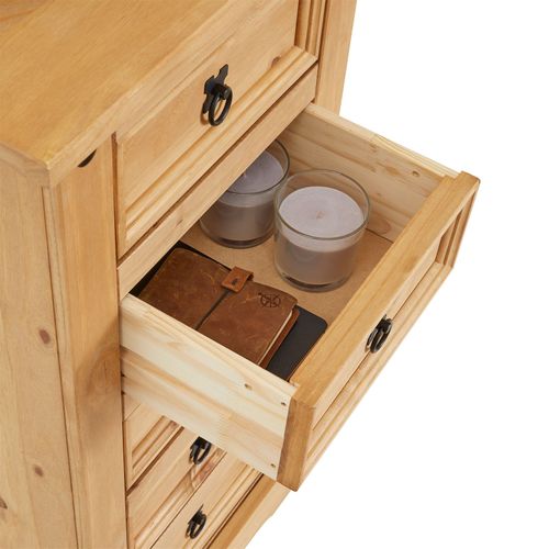 Chiffonnier En Pin Salsa Style Mexicain, Avec 5 Tiroirs