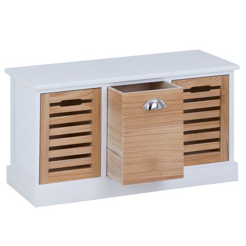 Banc De Rangement Trient, 3 Caisses, Blanc Et Finition Bois Naturel