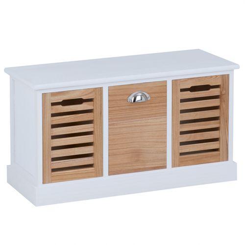 Banc De Rangement Trient, 3 Caisses, Blanc Et Finition Bois Naturel