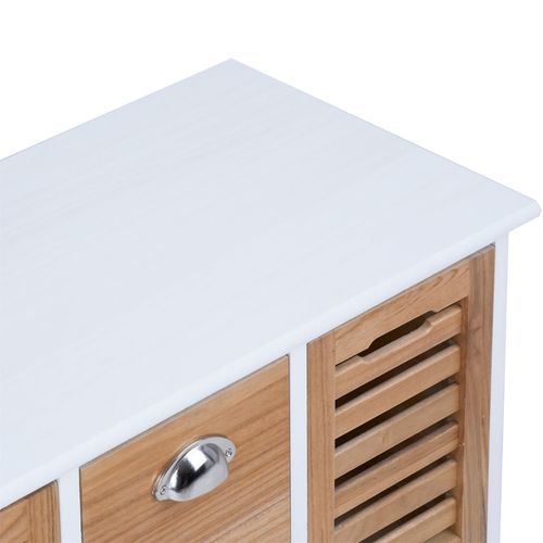 Banc De Rangement Trient, 3 Caisses, Blanc Et Finition Bois Naturel
