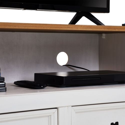 Meuble TV Campo Avec 2 Tiroirs, Style Mexicain En Pin Massif Blanc Et Brun