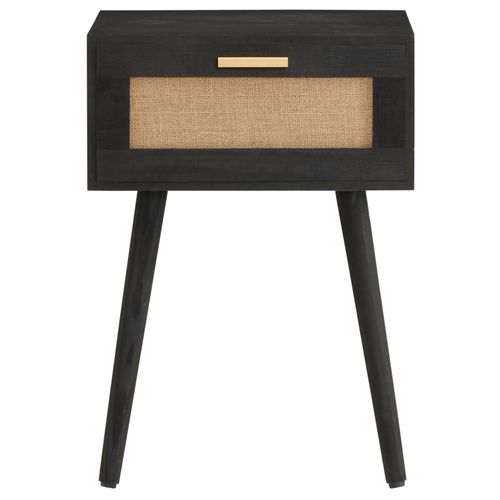 Table De Chevet Kiran 1 Tiroir, En Bois Noir Et Lin